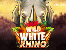 Преглед на играта Wild White Rhino с изображение на бял носорог и африканска савана